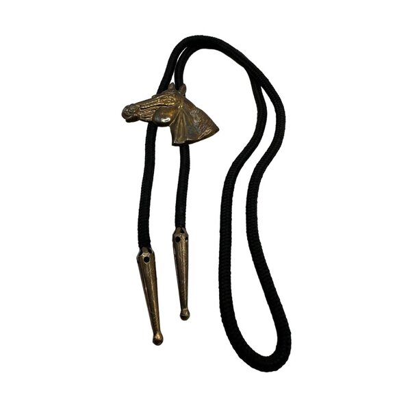 Kids Quarter Horse Head Bolo Tie Vintage Brassy Gold 26" Western - Picture 7 of 10